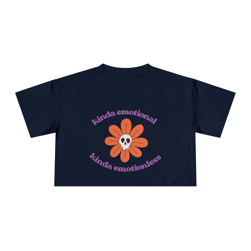 Crop Tee — 'Kinda Emotional, Kinda Emotionless' Retro Flower Skull Graphic T-shirt Top