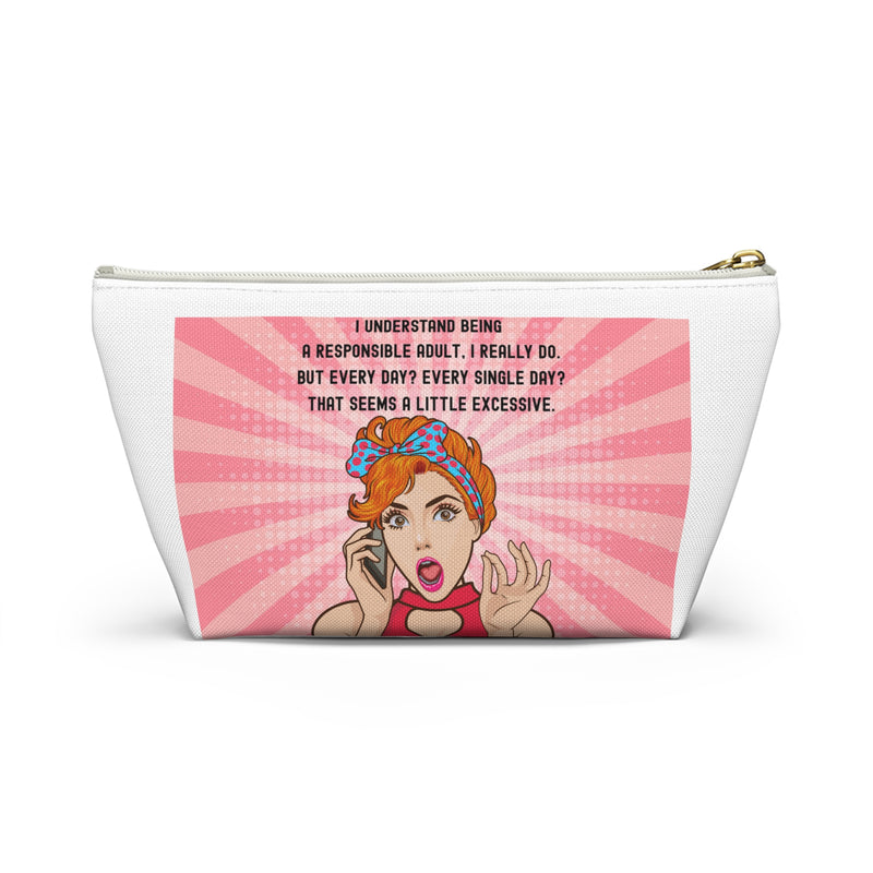 Retro Pop Art Accessory Pouch — "Responsible Adult" Travel Cosmetic/Makeup Bag
