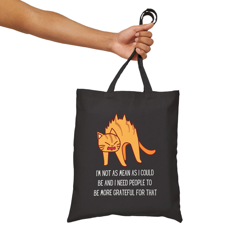 Reusable Sassy Cat Tote Bag – “I’m Not As Mean As I Could Be” Canvas Grocery & Market Bag
