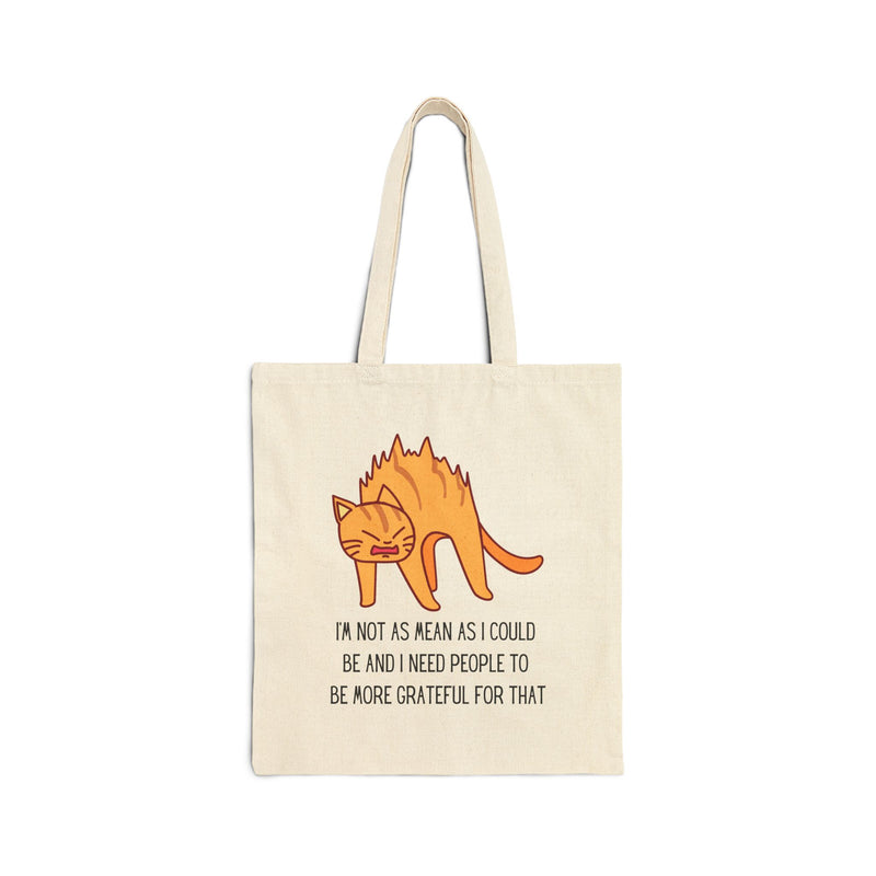 Reusable Sassy Cat Tote Bag – “I’m Not As Mean As I Could Be” Canvas Grocery & Market Bag