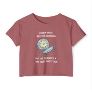 Women's Crop Top T-shirt — 'I Knew Who I Was This Morning' Wonderland Graphic Tee