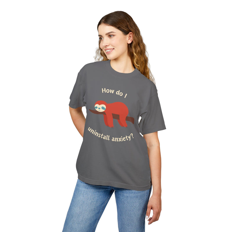 Garment Dyed Urban Heavy Tee "How Do I Uninstall Anxiety" Sloth Graphic T-Shirt