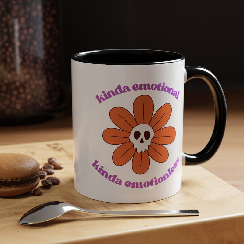 Coffee or Tea Mug — "Kinda Emotional, Kinda Emotionless" Floral Skull Accent Mug