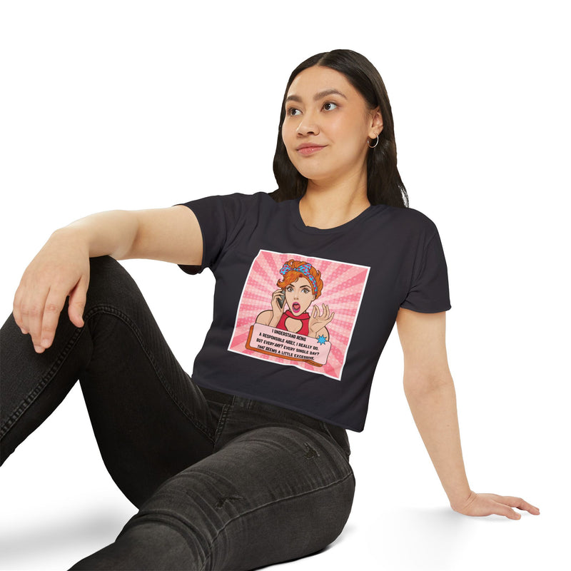 Pop Art Crop Top T-shirt — "Responsible Adult" Graphic Tee for Women