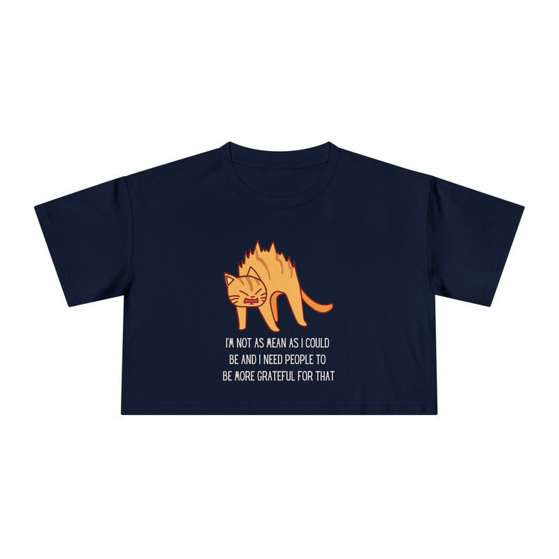 Crop Tee — Sassy Cat Graphic with Quote: "I’m Not As Mean As I Could Be, and I Need People To Be More Grateful For That" T-shirt Top