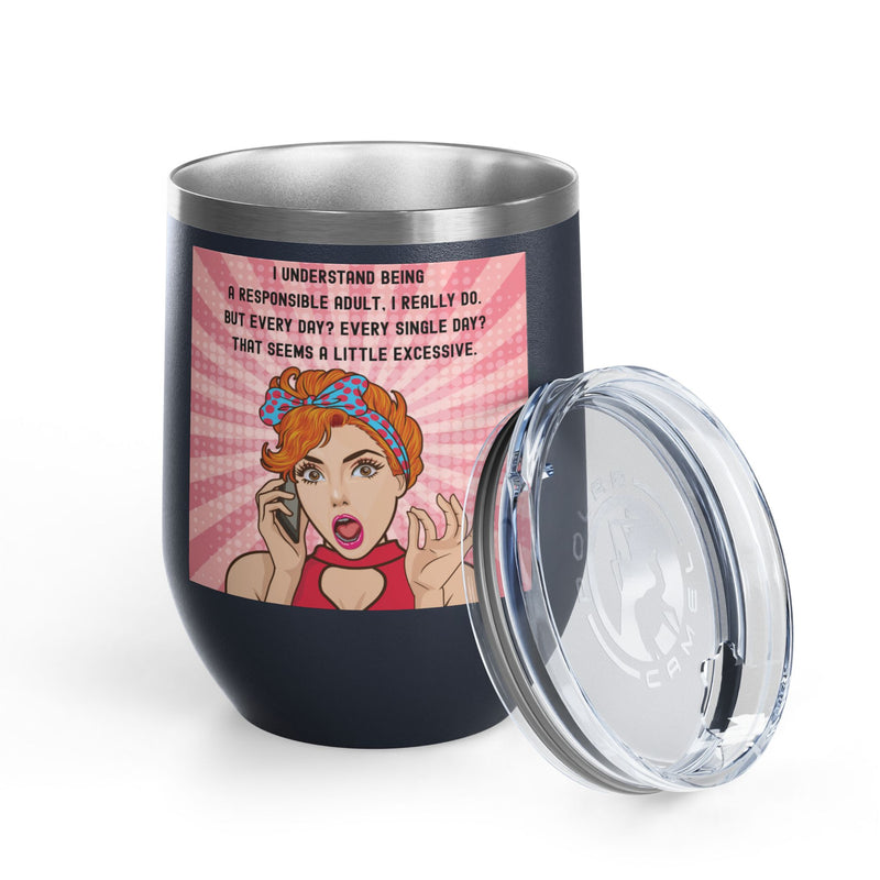 "Responsible Adult"Retro Pop Art Insulated Wine Tumbler - Stainless Steel 12oz