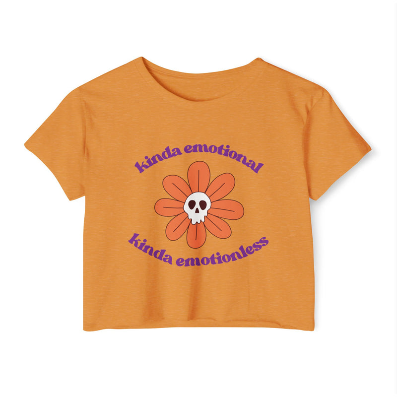 Crop Top — "Kinda Emotional Kinda Emotionless" Skull Flower Festival Tee