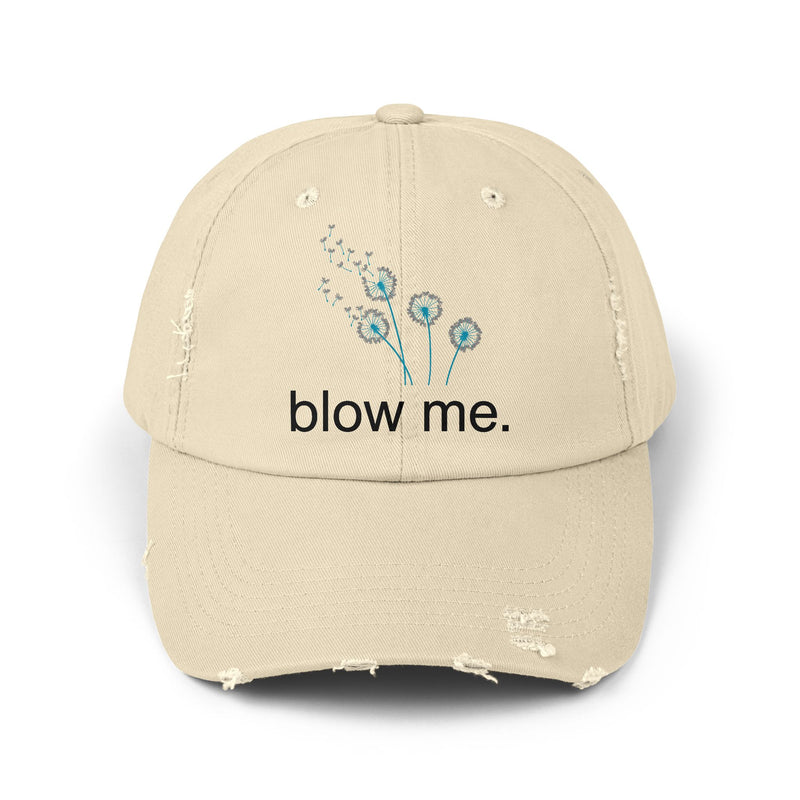 "Blow Me" Dandelion Cap — Distressed Baseball Hat