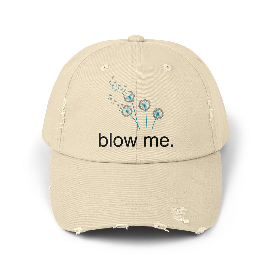 "Blow Me" Dandelion Cap — Distressed Baseball Hat