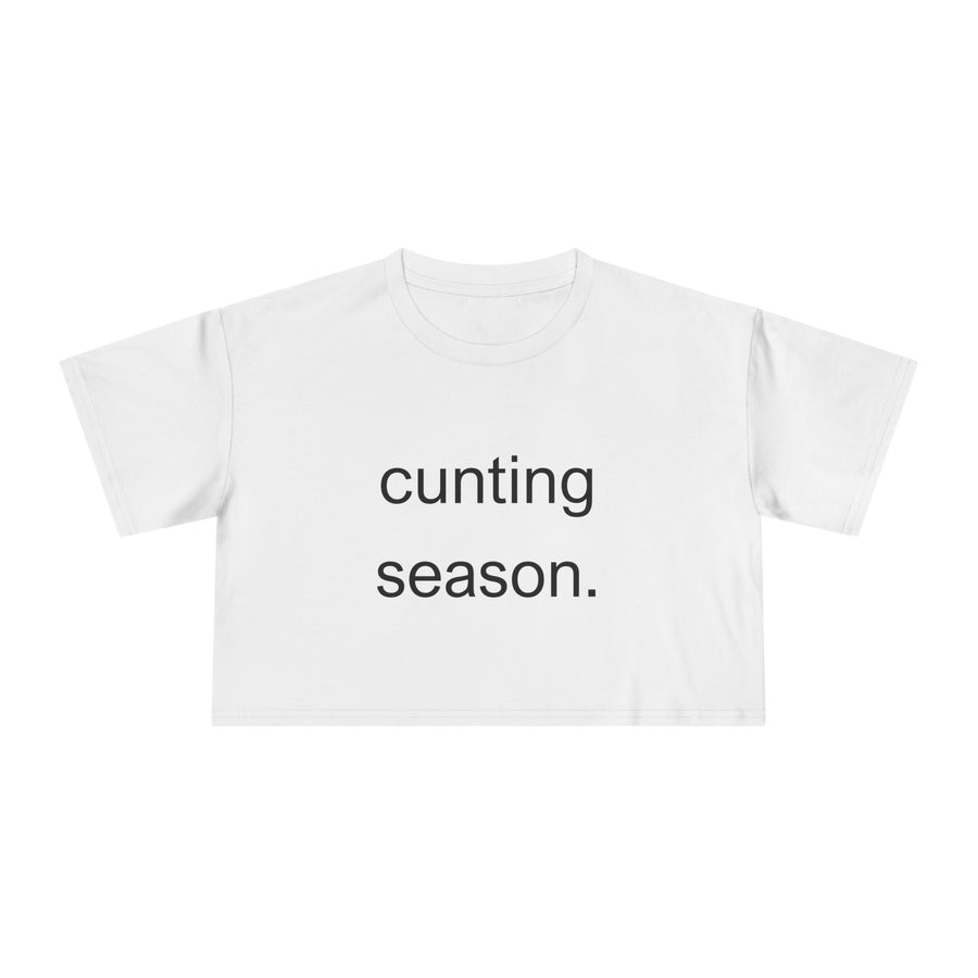 Women's Crop Tee — "Cunting Season" Subtle White Minimalist Text T-shirt Top