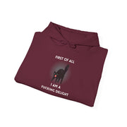 Sassy Cat Hoodie — "...I Am A Fucking Delight!" Graphic Hooded Sweatshirt