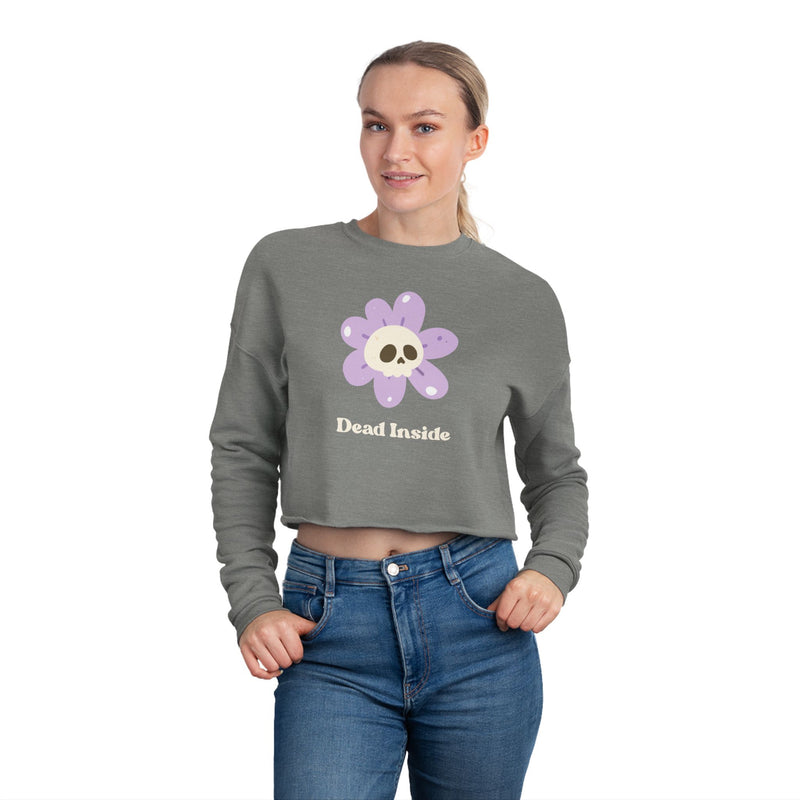 Cropped Sweatshirt — 'Dead Inside' Flower Skull Graphic Crop Top