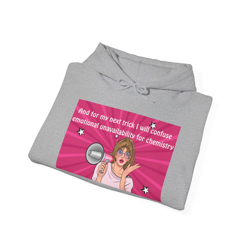 Graphic Hoodie — Retro Pop Art "Emotional Unavailability" Hooded Sweatshirt