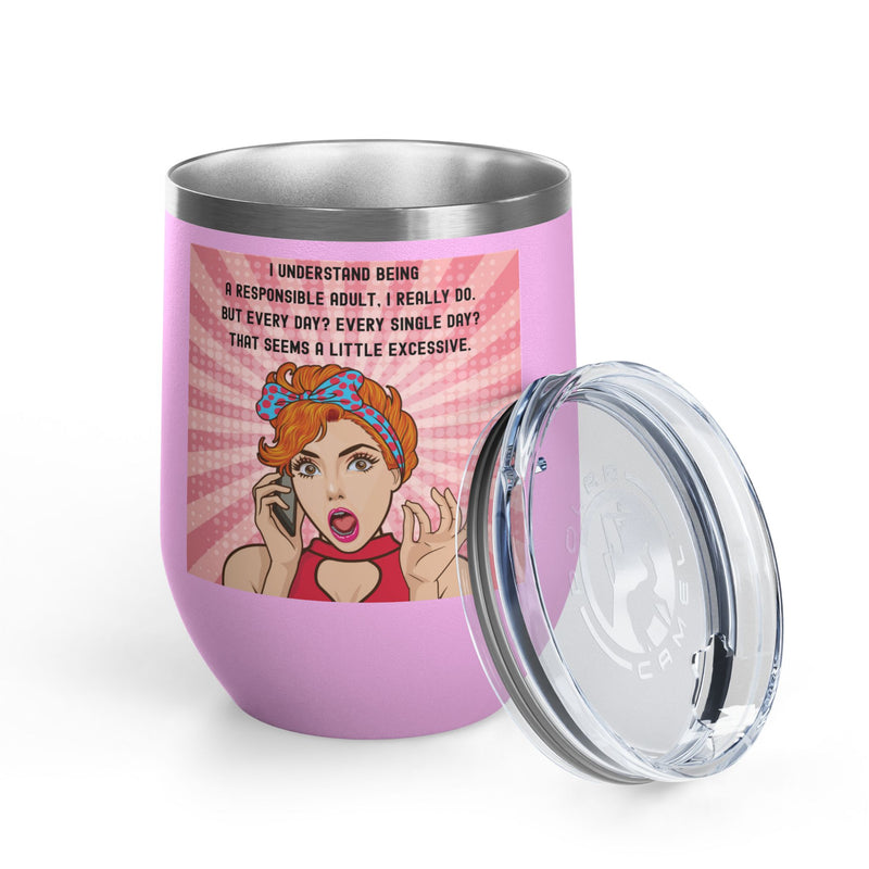 "Responsible Adult"Retro Pop Art Insulated Wine Tumbler - Stainless Steel 12oz