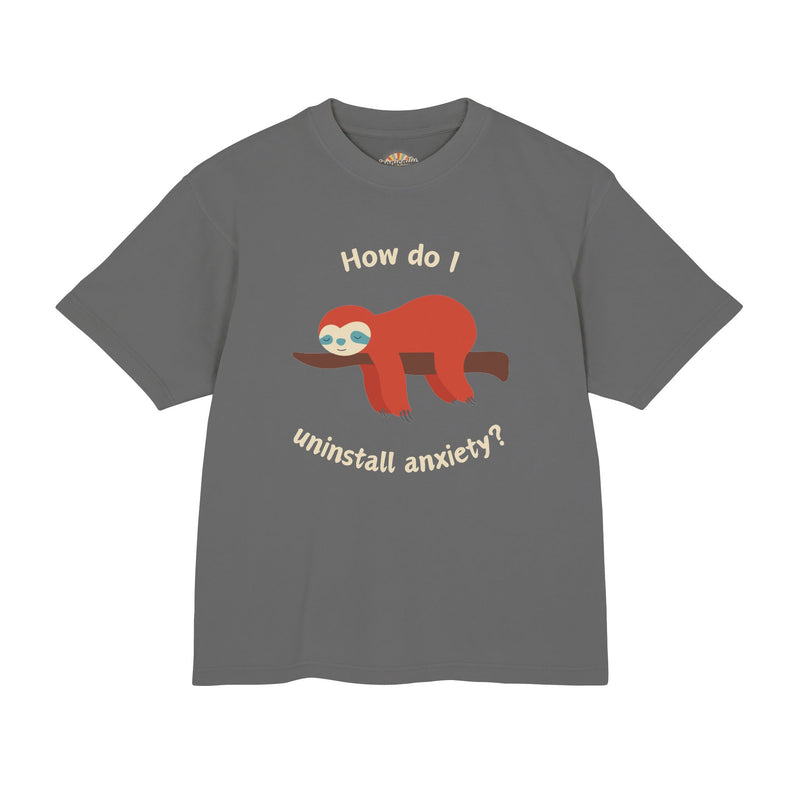 Garment Dyed Urban Heavy Tee "How Do I Uninstall Anxiety" Sloth Graphic T-Shirt