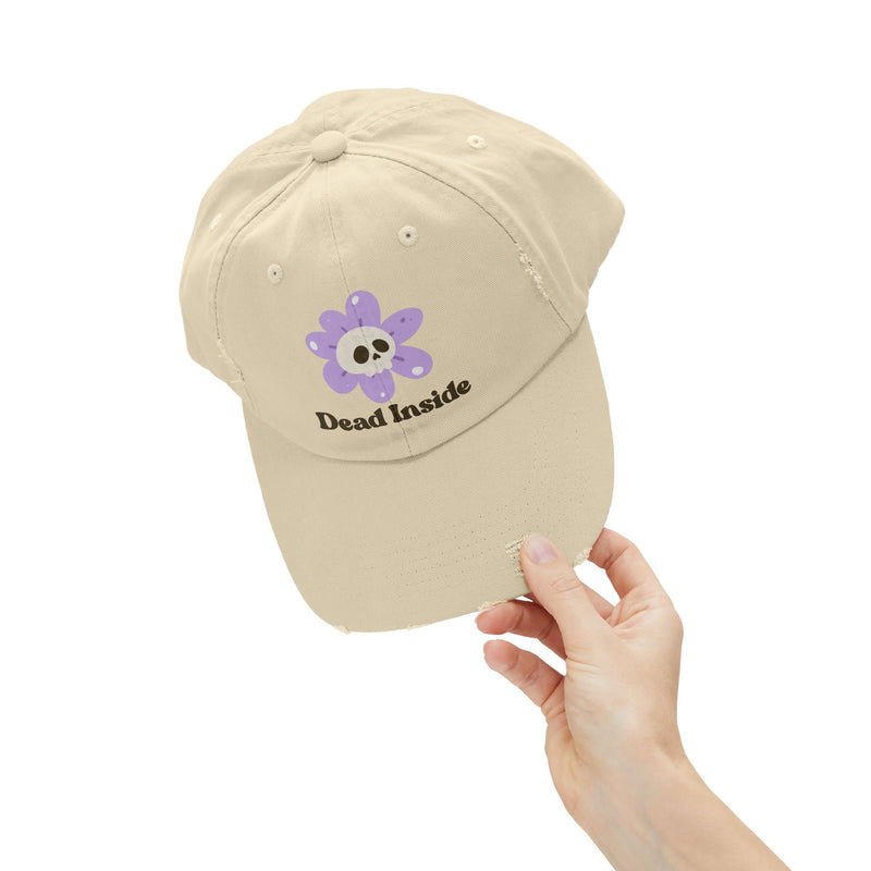 "Dead Inside" Skull Flower Distressed Cap — Baseball Hat