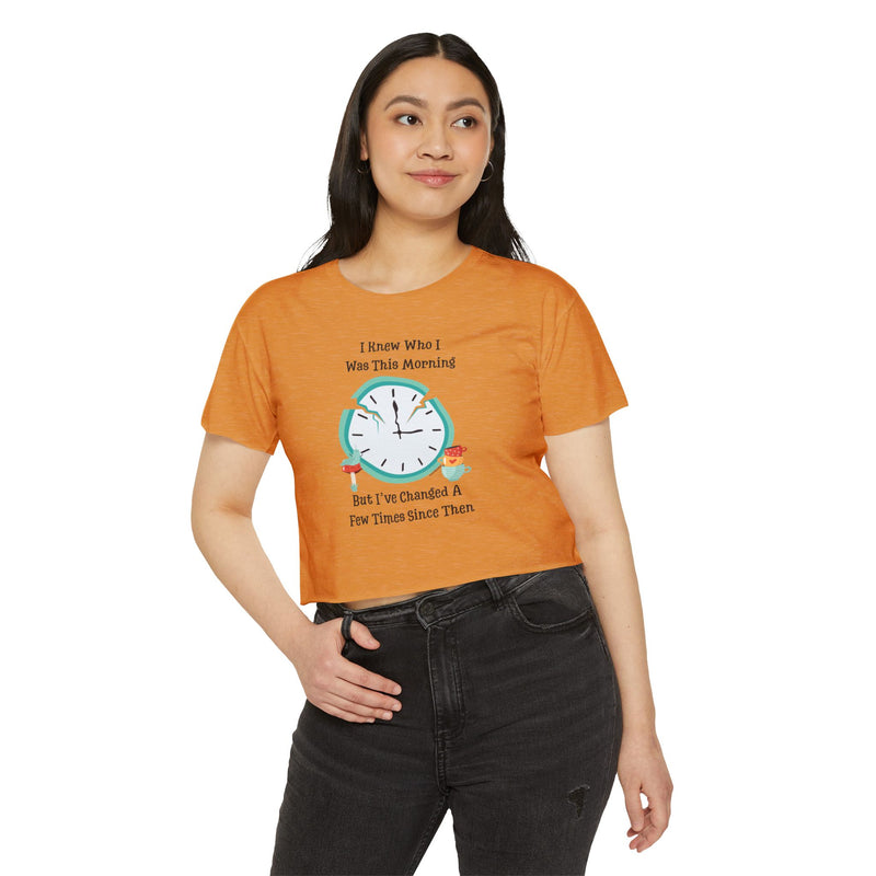 Wonderland Festival Crop Graphic Tee — "I Knew Who I Was This Morning..."