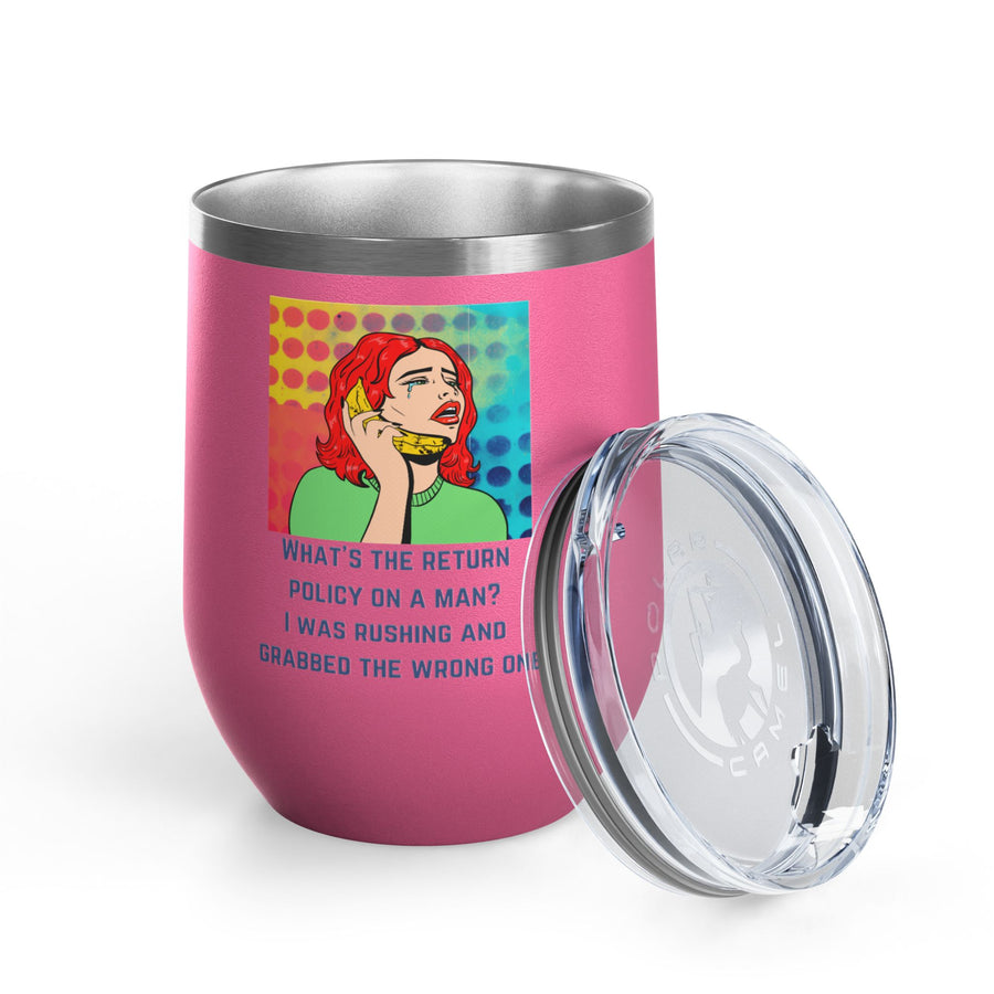 Return Policy on a Man Pop Art Wine Tumbler - Stainless Steel 12oz