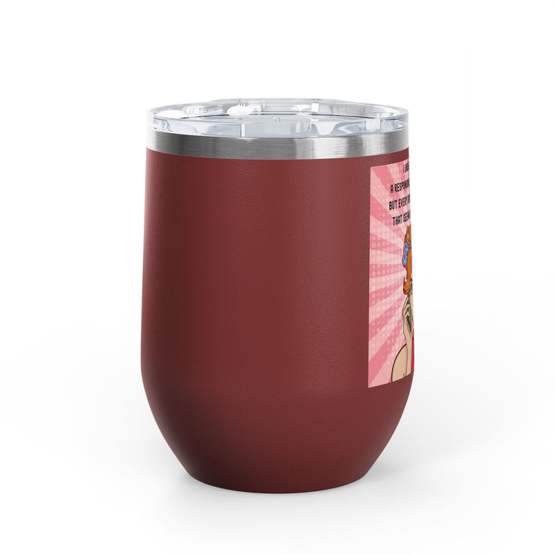 "Responsible Adult"Retro Pop Art Insulated Wine Tumbler - Stainless Steel 12oz