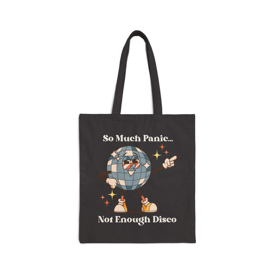 "So Much Panic Not Enough Disco" Canvas Tote Bag — Retro Disco Globe Reusable Market Bag
