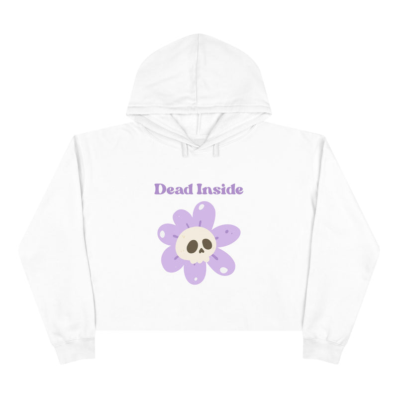 Crop Hoodie: "Dead Inside" Purple Flower Skull Graphic Crop Hooded Sweatshirt