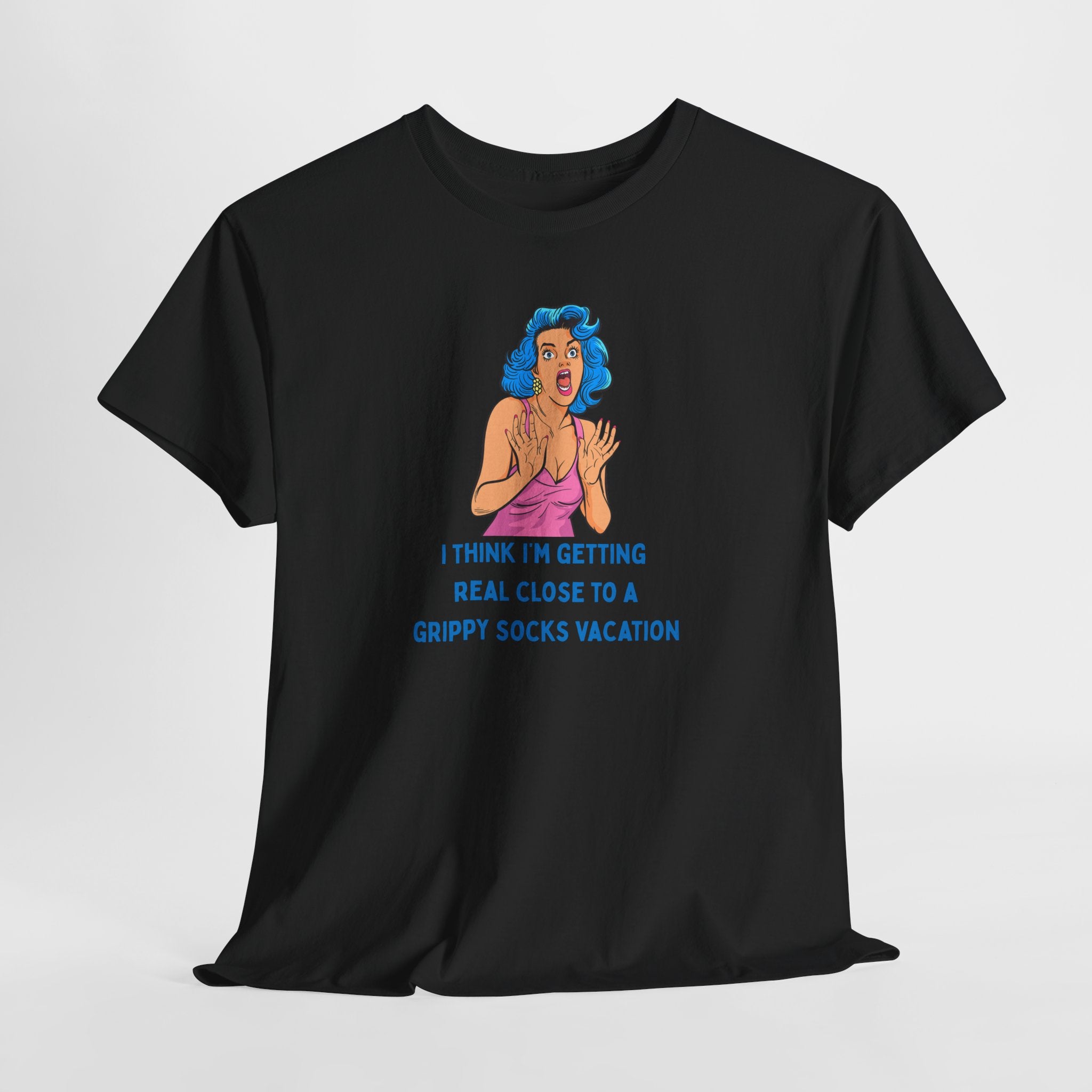 Pop Art Tee - "Grippy Socks Vacation" Mental Health Awareness Graphic T-Shirt