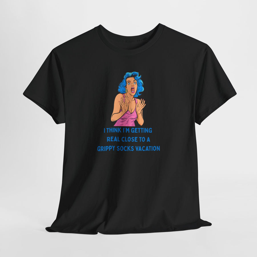 Pop Art Tee - "Grippy Socks Vacation" Mental Health Awareness Graphic T-Shirt