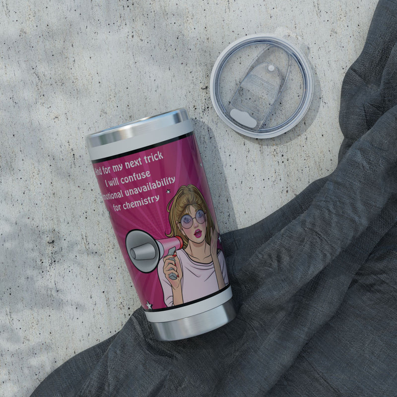 20oz Vagabond Travel Tumbler — 'Emotional Unavailability' Retro Pop Art Traveler Cup