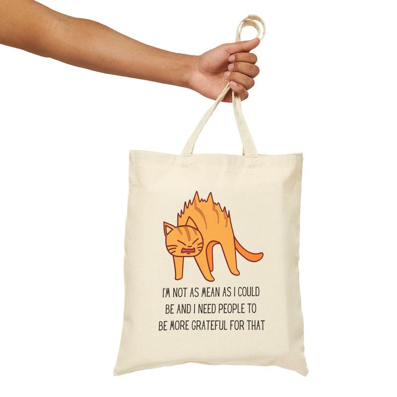 Reusable Sassy Cat Tote Bag – “I’m Not As Mean As I Could Be” Canvas Grocery & Market Bag