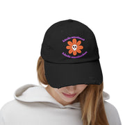 Kinda Emotionless Kinda Emotional Distressed Cap — Floral Skull Baseball Hat