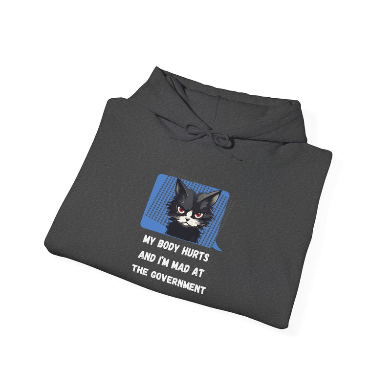 Hoodie — 'My Body Hurts and I'm Mad at the Government' Graphic Hooded Sweatshirt