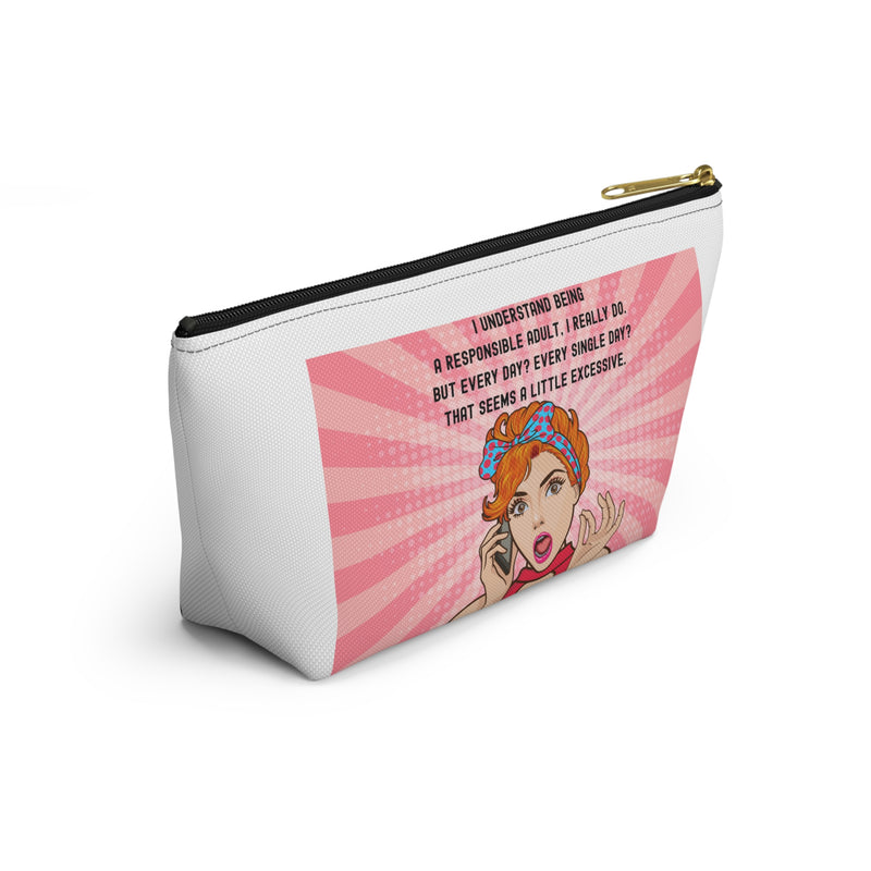 Retro Pop Art Accessory Pouch — "Responsible Adult" Travel Cosmetic/Makeup Bag