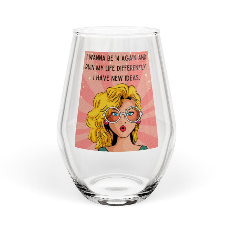 Retro Pop Art Stemless Wine Glass – 14 Again