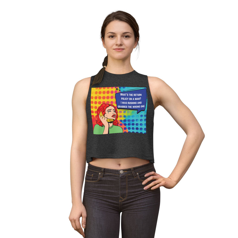 Retro Pop Art Crop Top - "What's the Return Policy on a Man" Tank