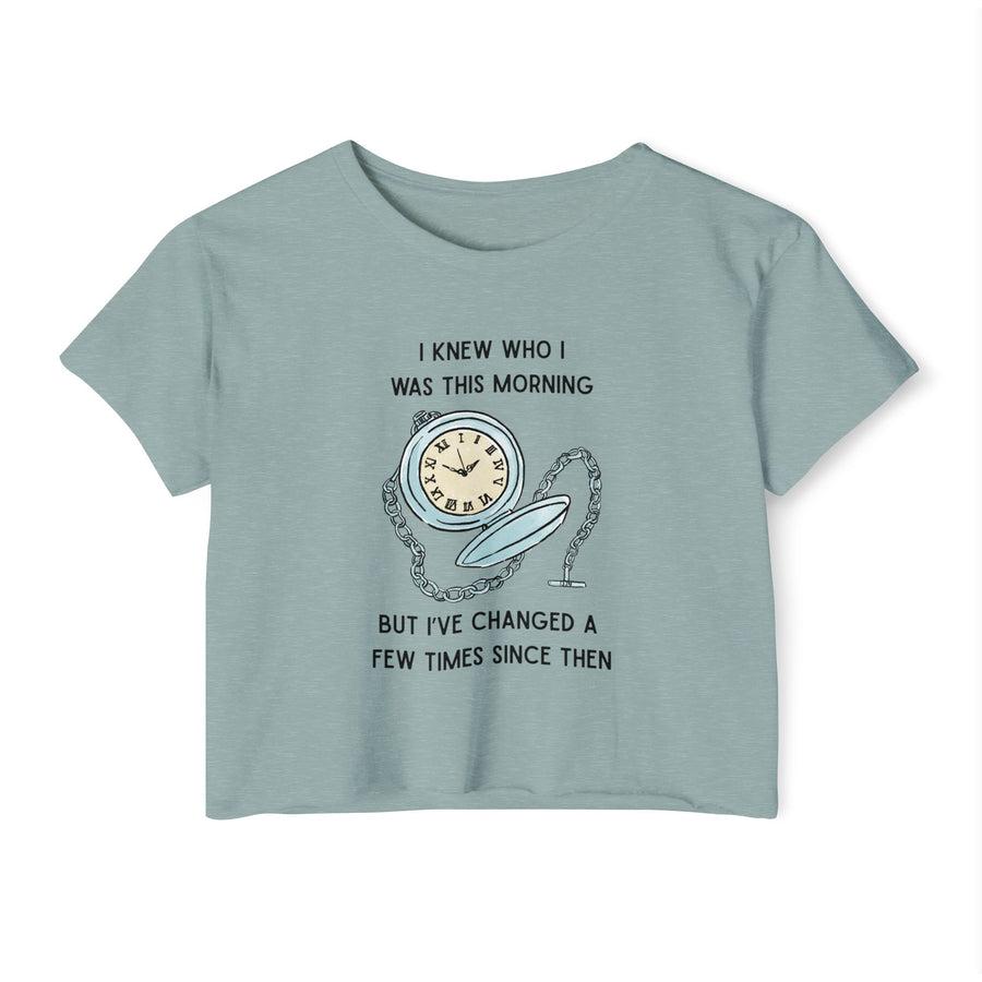 Women's Crop Top T-shirt — 'I Knew Who I Was This Morning' Wonderland Graphic Tee