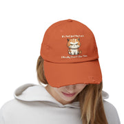 Ironically Inked orange distressed cotton cap featuring a grumpy kitten graphic and the text It's Not Just My Face